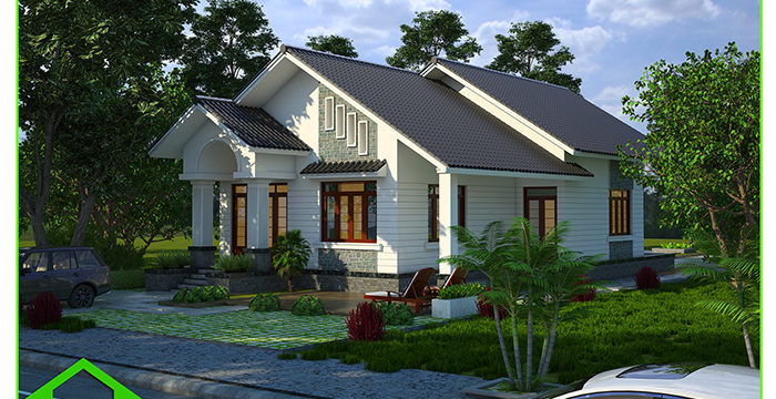 THIẾT KẾ NGOẠI THẤT BIỆT THỰ VƯỜN ANH THÀNH HIỆN ĐẠI, ĐƠN GIẢN LỘC SƠN, BẢO LỘC ( MS: BTV 1724)